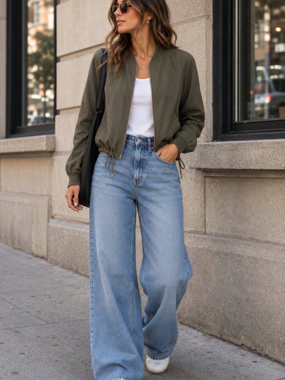 H&M Women's Satin Olive Green Bomber Jacket with Pockets | Fall Layering | Sz 10
